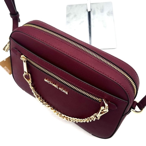 MICHAEL KORS LARGE EW ZIP CHAIN CROSSBODY BAG DARK CHERRY (NWT) - Picture 8 of 11